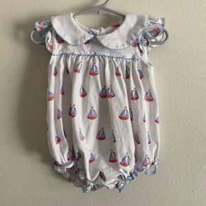 White Sailboat Print Baby Romper